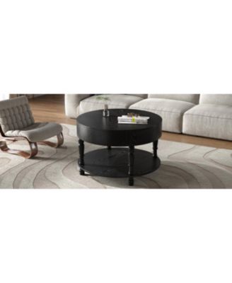 Modern Round Coffee Table with Storage - Black
