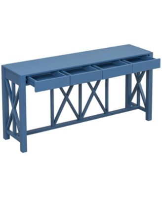 60" Acacia Console Table - Crisscross Design & 4 Drawers