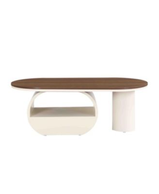 Luxury Oval Coffee Table w/ Storage - White Metal