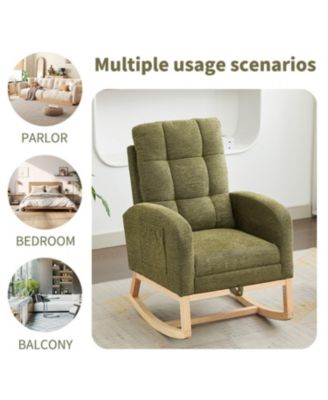 Modern Rocking Chair with Wood Legs & Adjustable Footrest