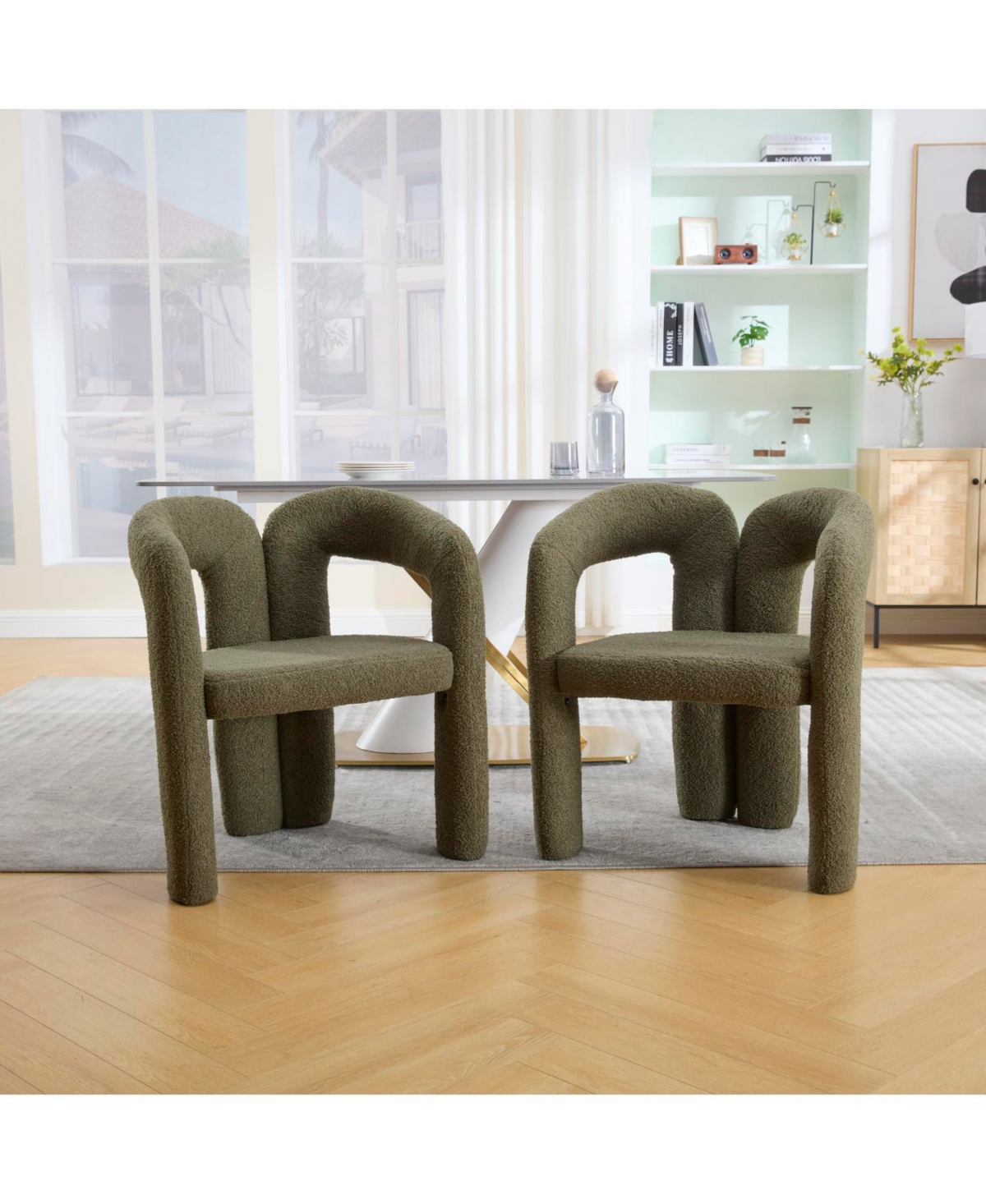 Streamdale Furniture Velvet Accent/Dining Chair Set of 2 (Olive Teddy)
