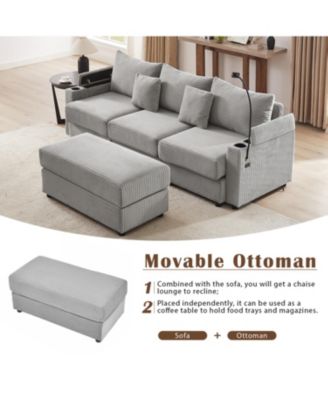 Modern 3-Seater Sofa Sectional w/ Ottoman, USB, Cup Holders