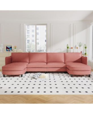 141.5" U-Shaped Sofa Couch with Ottoman & Pockets