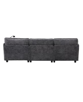 Oversized Sectional Sofa Cloud Couch w/ Ottoman, USB & Phone Holder