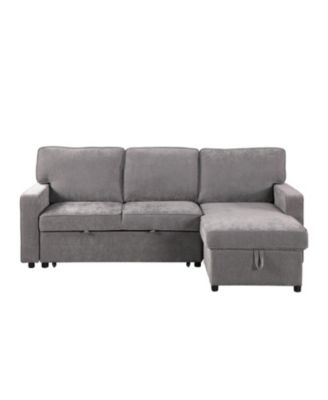 Grey Sectional Sleeper Sofa with Storage, USB & Cup Holders