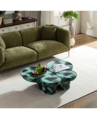 Streamdale Modern Coffee Table Faux Travertine Textured for Livingroom/Office,Green + Black