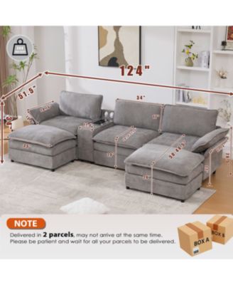 U-Shaped Sectional Sofa- Storage, Wireless Charging, Bluetooth, Footstools