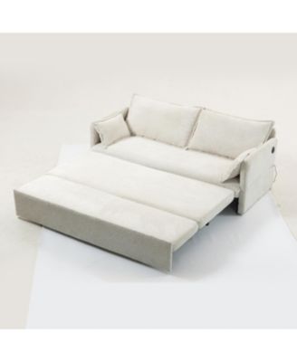 Corduroy Convertible Sofa Bed with USB Ports & Side Storage