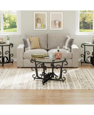 Streamdale 3-Piece Glass Coffee Table Set- Modern Metal Frame, Easy Clean