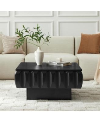 Square Lift-Top Coffee Table with Solid Wood Frame and Hidden Storage