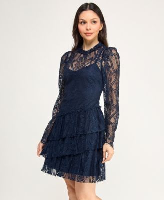 Juniors' Lace Long-Sleeve Tier Dress