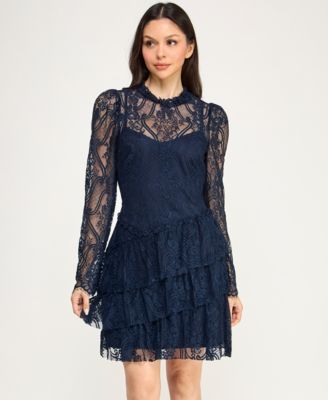 Juniors' Lace Long-Sleeve Tier Dress