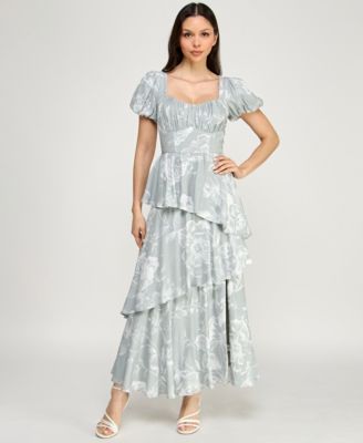 Juniors' Puff Sleeve Tiered Maxi Dress