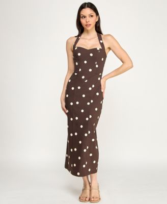 Juniors' Sweetheart Halter Neck Slim Midi Dress