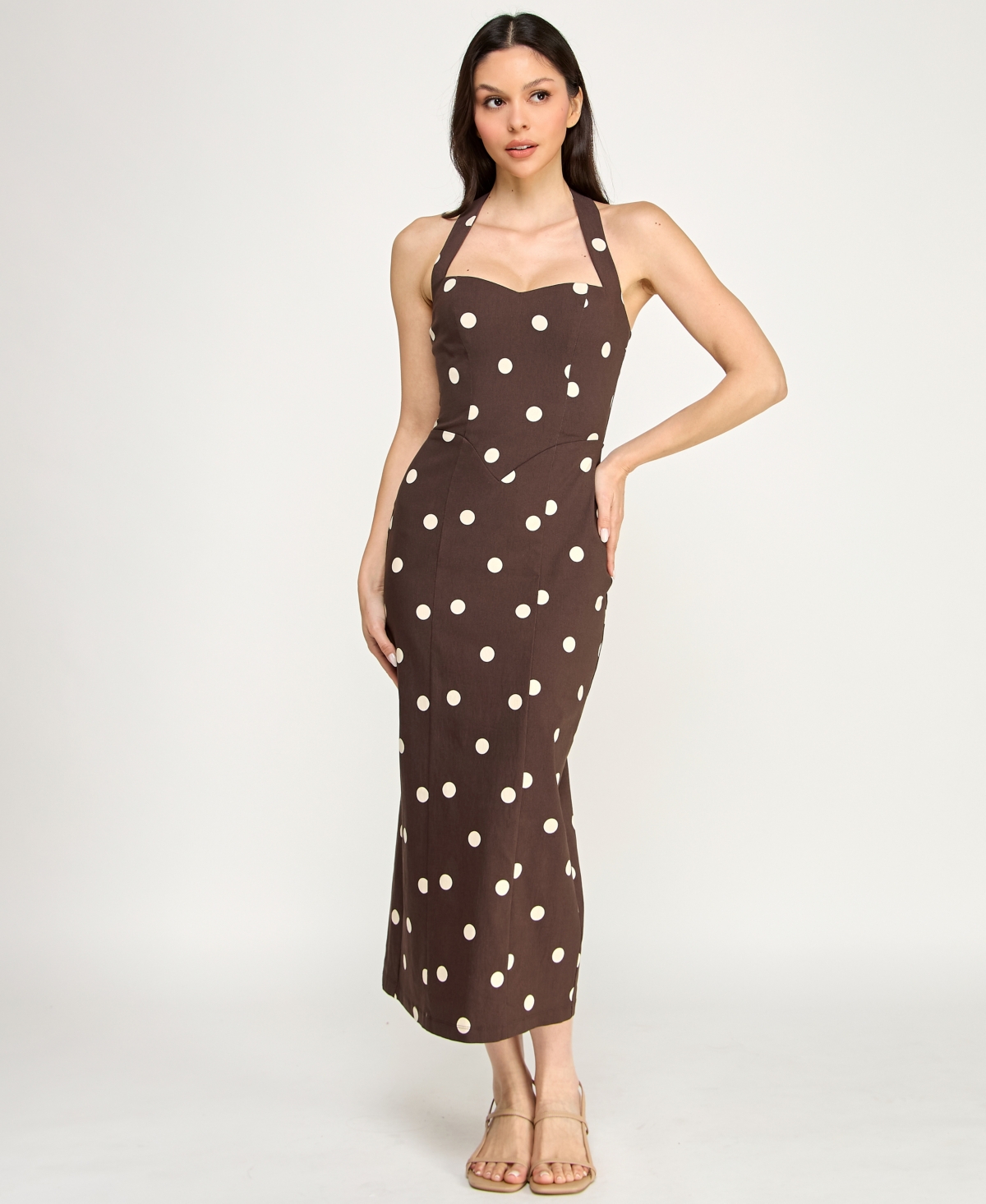 Row A Women's Sweetheart Halter Neck Slim Midi Dress