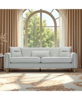 Modern Plush 3-Seater Sofa with Pillows & Metal Legs