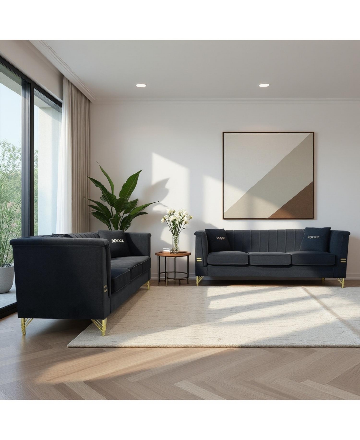 Streamdale Furniture Cream Velvet Tufted Sofa Set