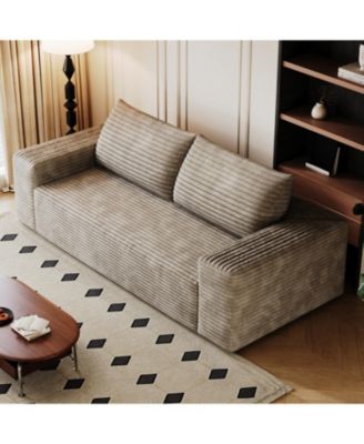 Camel 63" Corduroy Sofa Deep Seat Loveseat No Assembly Required