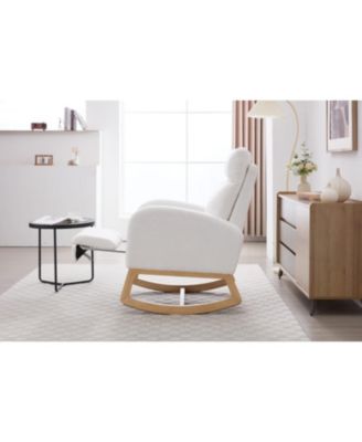 Teddy Fabric Leisure Rocking Chair with Adjustable Footstool White