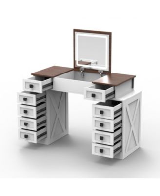  Dimmable LED Vanity Desk with Flip Mirror & Storage