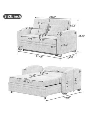 61.6" Pull Out Sofa Bed Loveseat with USB & Cup Holders