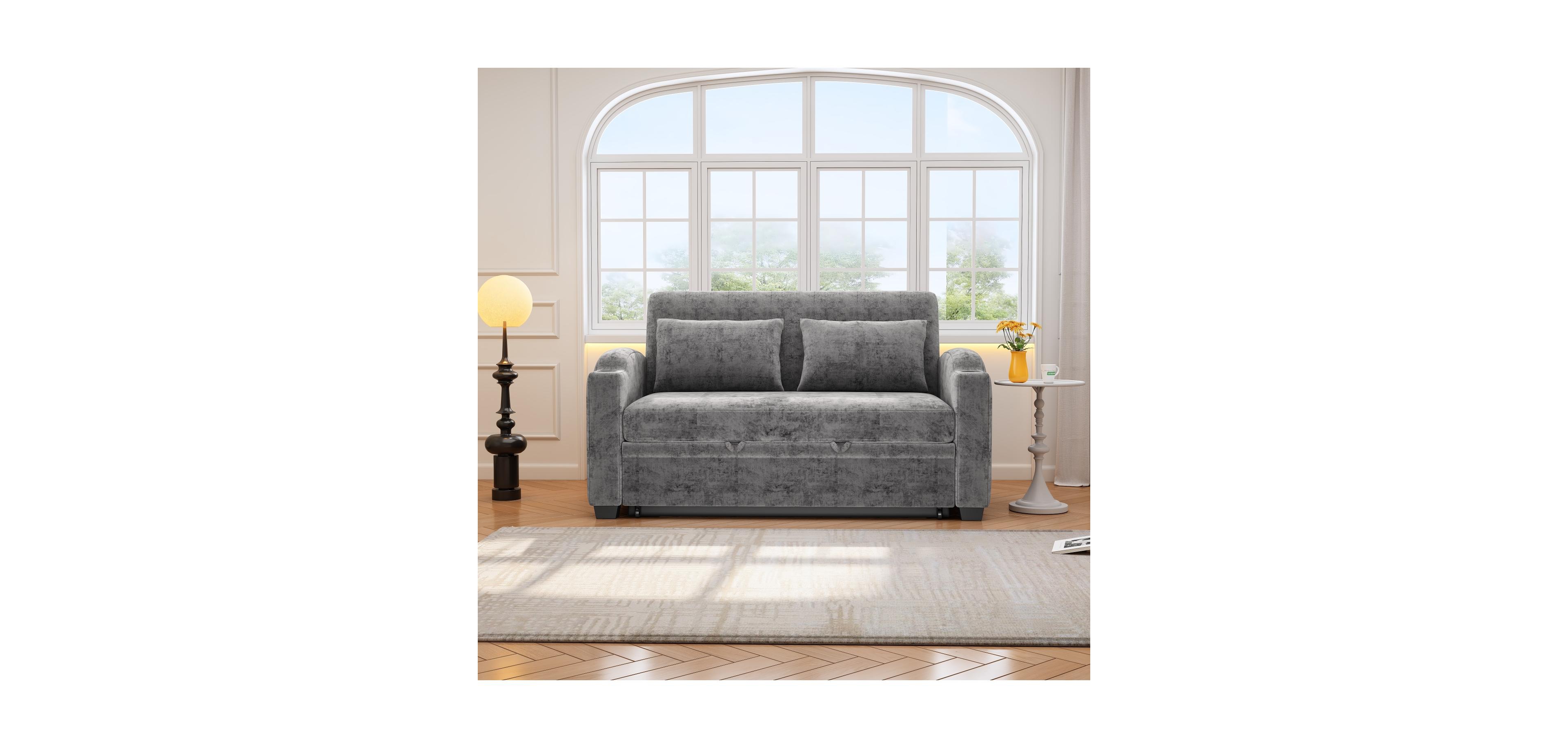 Streamdale Furniture 61.6" Pull Out Sofa Bed Loveseat with Usb & Cup Holders