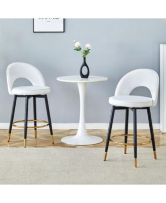 White PU Bar Chairs  Metal Legs Set of 2