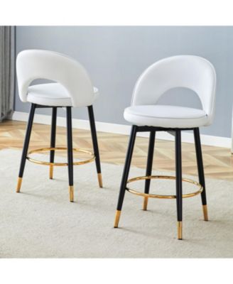 White PU Bar Chairs  Metal Legs Set of 2
