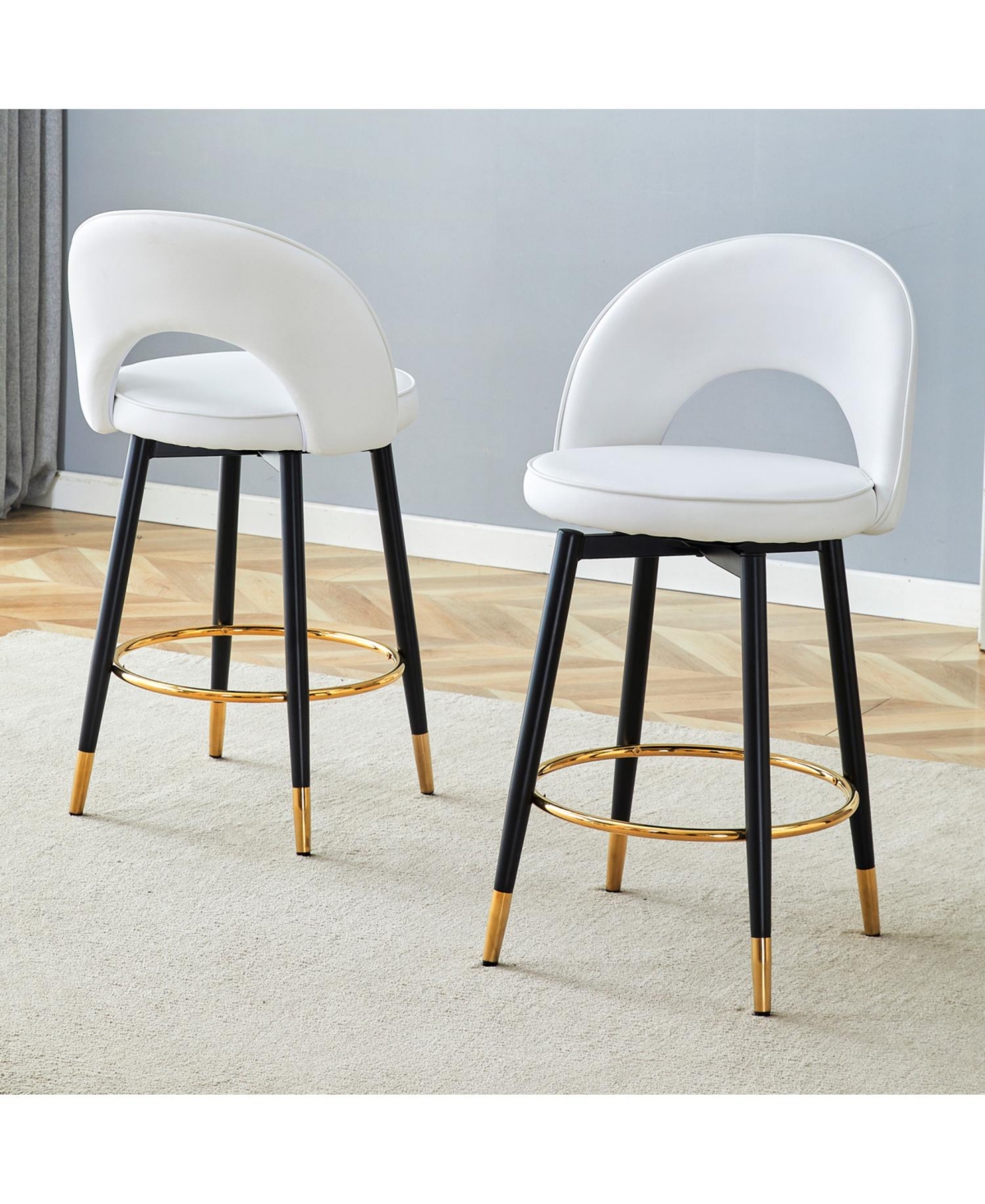 Streamdale Furniture White Pu Bar Chairs Metal Legs Set of 2