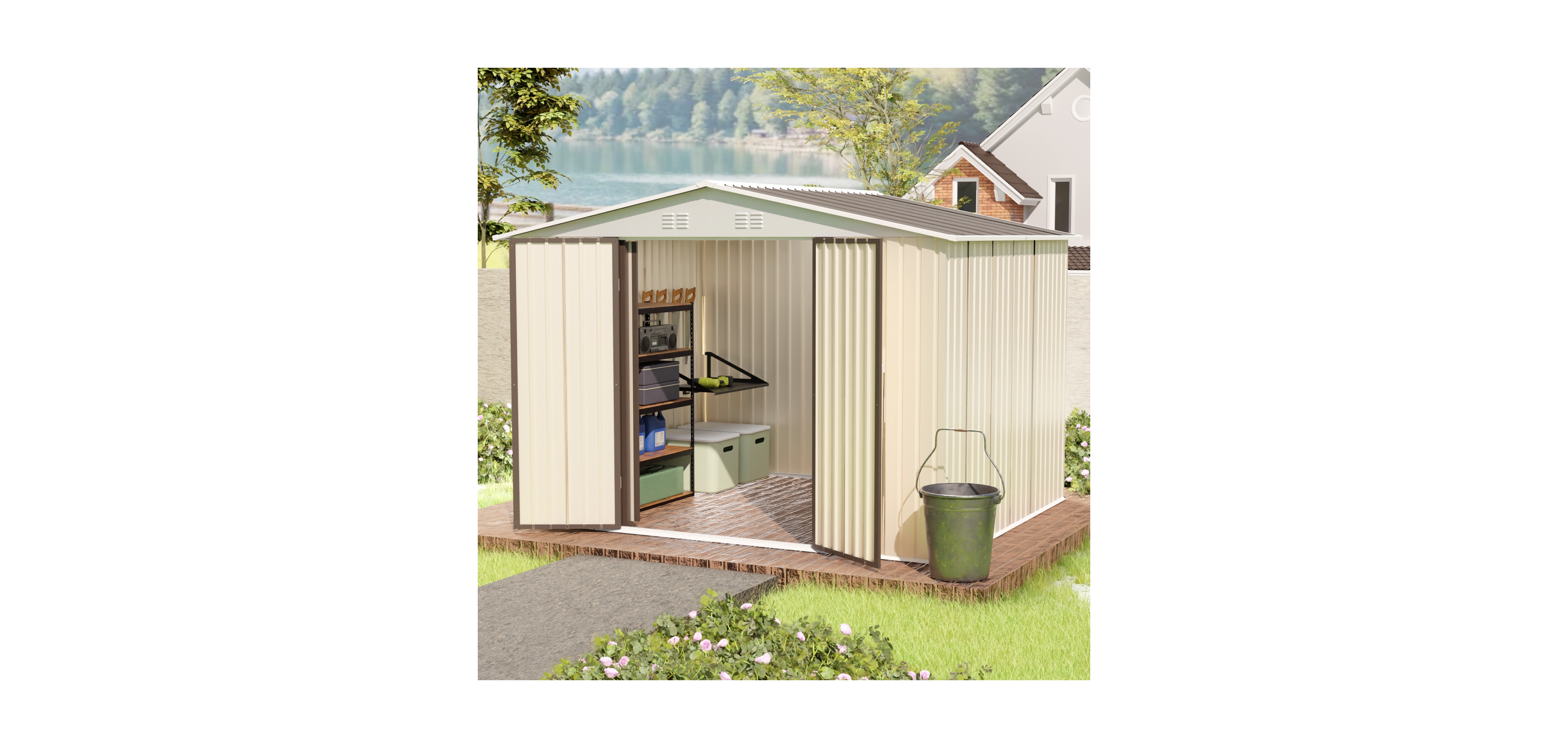Streamdale Furniture 10x8 ft White Garden Shed with Aluminum Frame & Door