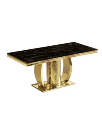  Gold Stainless Steel Dining Table, Black Glass Top