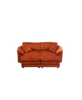 Corduroy 2-Seat Sofa w/ Pillows & Ottomans