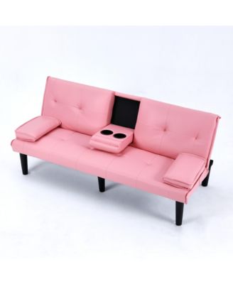 67" PVC Sofa Bed with Foldable Design & Cup Holder