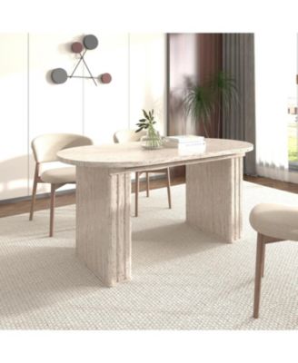  Extendable Oval Dining Table (4-8 People) - Travertine Inspired