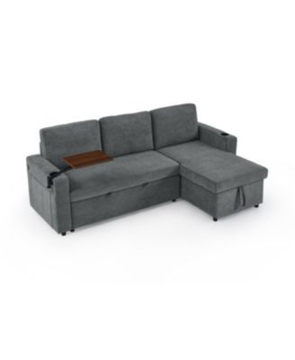 Streamdale Chenille Pull-Out Sofa Bed w/ Table, LED, USB & Cup Holders