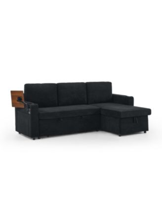 Streamdale Chenille Pull-Out Sofa Bed w/ Table, LED, USB & Cup Holders