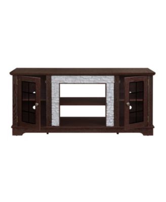 58" Modern TV Stand, 2-Door Storage, Faux Stone Media Console, Cherry