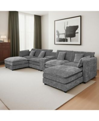 Streamdale U Shaped Cloud Couch, 144" Modular Chenille Sofa with Ottoman & Storage