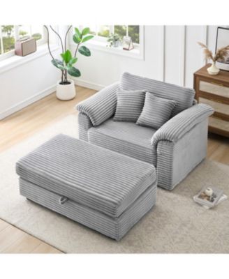 Corduroy Armchair Set w/ USB & Storage