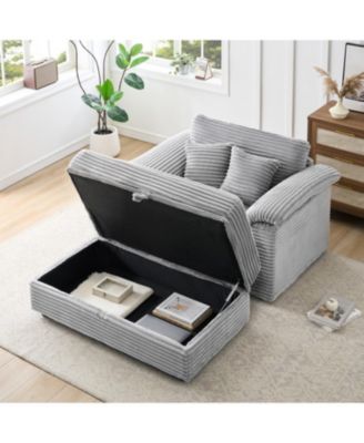 Corduroy Armchair Set w/ USB & Storage