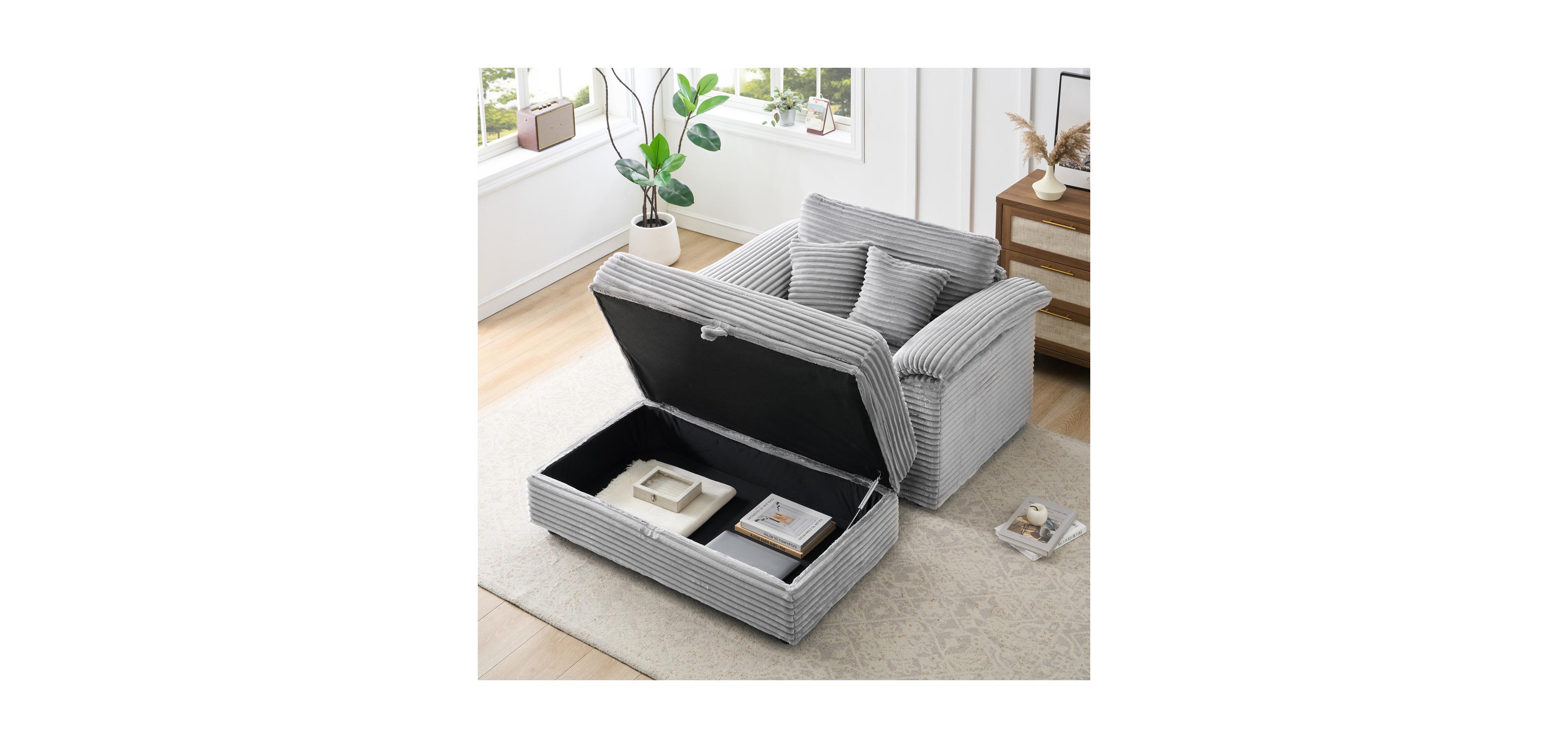 Streamdale Furniture Corduroy Armchair Set w/ Usb & Storage