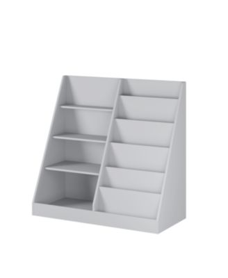 Kids Bookshelf Toy Storage Organizer, 4 Tier Wooden Bookcase, Gray