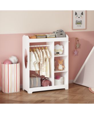 + 1 Pc. + Wood + Mirror, Rack, Hooks & Shelves + Kids Dress Up Storage