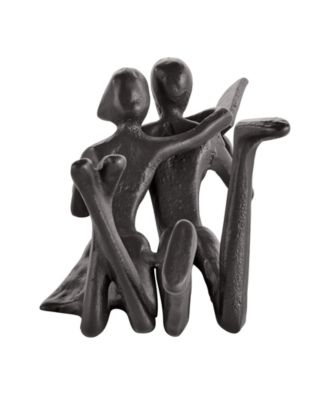 Brown Cast Iron Abstract Couple Reading Book Together Sculpture
