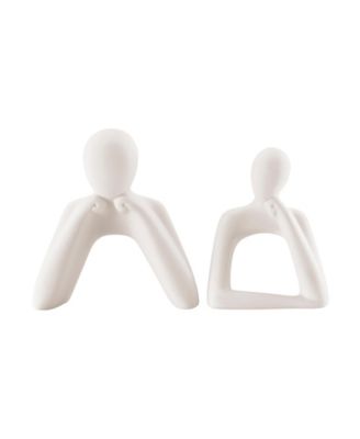 Hans Tanka White Two Piece Thinking Couple Matte Ceramic Sculpture Set