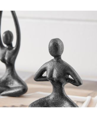 Dark Brown Cast Iron Female Peaceful Yoga Figures Sculptures Set of 3 Poses