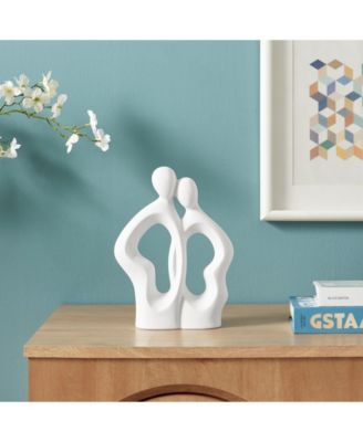 Hans White Abstract Embrace Couple Matte Ceramic Sculpture Set