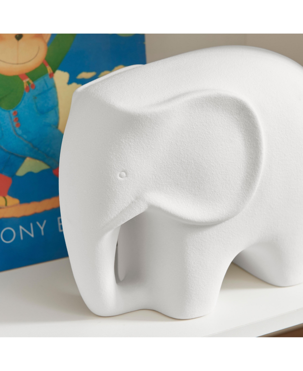 Danya B Hans White Abstract Elephant Matte Ceramic Sculpture
