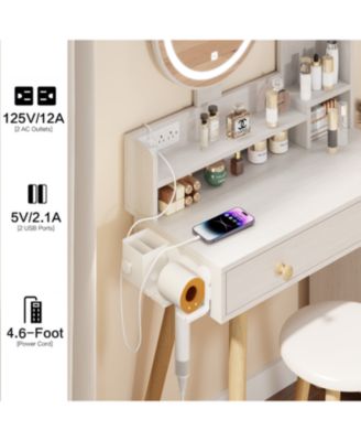  3-Color Vanity Table w/ Mirror Lights & Charger