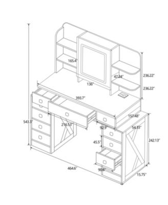 Farmhouse Vanity Desk with Mirror, Lights, and Charging
